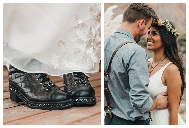 edgy bride with combat boots and wedding dress