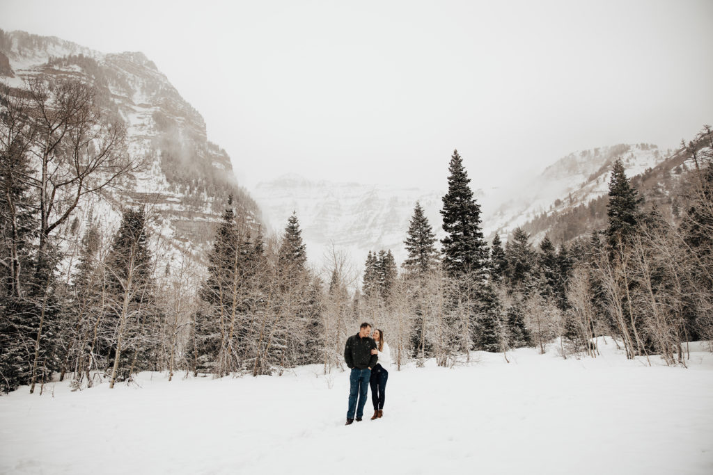 Engagement Photos in Winter snowy mountains
